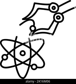 Artificially modified atom icon. Hand drawn vector illustration. Editable line stroke. Stock Vector