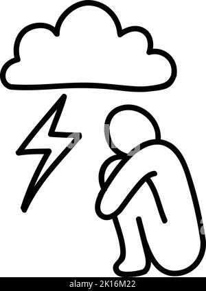 Mental health icon. Depression. Hand drawn vector illustration. Editable line stroke. Stock Vector