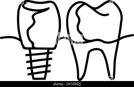 Denture false teeth icon. Hand drawn vector illustration. Editable line stroke. Stock Vector