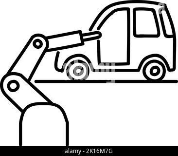 Robotic car manufacturing icon. Hand drawn vector illustration. Editable line stroke. Stock Vector