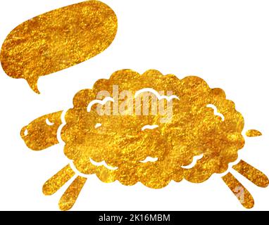 Hand drawn gold foil texture sheep with speech bubble. Vector illustration. Stock Vector