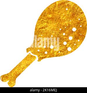 Hand drawn gold foil texture chicken drum stick. Vector illustration. Stock Vector