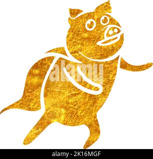 Hand drawn gold foil texture pig. Vector illustration. Stock Vector