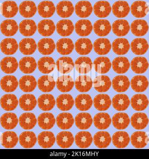 seamless pattern of mandarins on blue background  Stock Photo