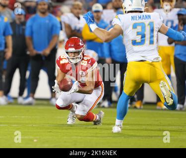 Kansas City Chiefs defensive end Mike Danna (51) sacks Los Angeles Chargers  quarterback Justin Herbert (10) during an NFL football game Sunday, Nov.  20, 2022, in Inglewood, Calif. (AP Photo/Kyusung Gong Stock Photo - Alamy