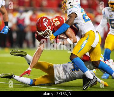 Kansas City Chiefs defensive end Mike Danna (51) sacks Los Angeles Chargers  quarterback Justin Herbert (10) during an NFL football game Sunday, Nov.  20, 2022, in Inglewood, Calif. (AP Photo/Kyusung Gong Stock Photo - Alamy