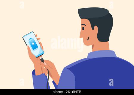 Man Charging Phone with USB Type C Charger Illustration. Stock Vector