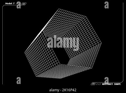 Abstract 3d wireframe shape or basic element with open edge. Science and technology geometric abstraction with deformed shape. Stock Vector