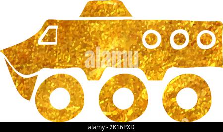 Hand drawn Armored vehicle icon in gold foil texture vector illustration Stock Vector