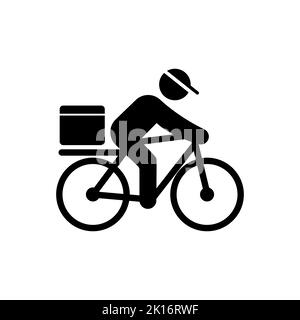 Courier bicycle delivery man with parcel box on the back business people icon simple line flat illustration. Stock Vector