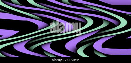 Multicolor curved lines background. Shiny wavy pattern.  Abstract psychedelic illustration. Wide image. 3d illustration Stock Photo