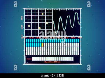 Neon interface background with service software display. Abstract technology frame in 80s retro computer style.. Stock Vector