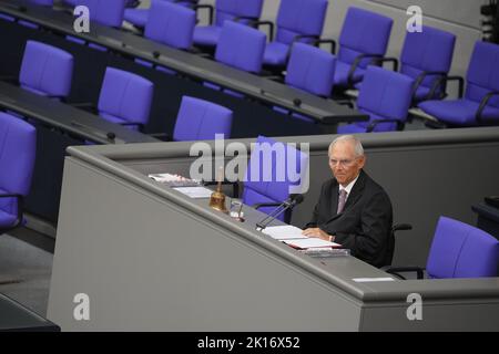 Berlin, Germany. 26th Oct, 2021. Wolfgang Schäuble (CDU), then President of the Bundestag, speaks at the constituent session of the new Bundestag. On 18.09.2022 Schäuble celebrates his 80th birthday. (to dpa 'Still long no 'Isch over' - Wolfgang Schäuble becomes 80') Credit: Kay Nietfeld/dpa/Alamy Live News Stock Photo
