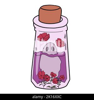Cartoon vector ghost in jar illustration pink and bacground white Stock Vector