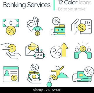Banking services RGB color icons set Stock Vector