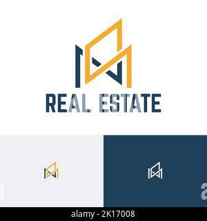 M Letter Real Estate House Building Unique Line Style Logo Stock Vector