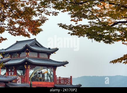 A painted boat on the West Lake of China Stock Photo