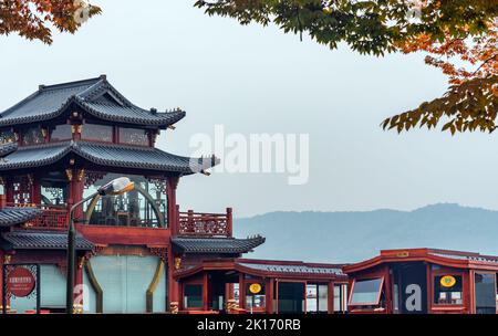 A painted boat on the West Lake of China Stock Photo