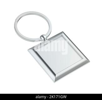 Blank silver keychain isolated on white background Stock Photo