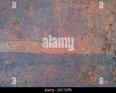 Old rusty metal sheet, peeled metal overlay texture. Grunge background. High resolution texture. Copy space for design and text. Distressed texture. Stock Photo