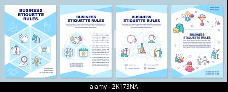 Business etiquette rules blue brochure template Stock Vector