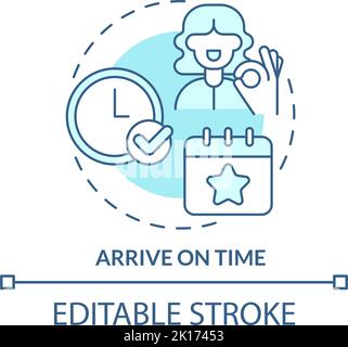 Arrive on time turquoise concept icon Stock Vector