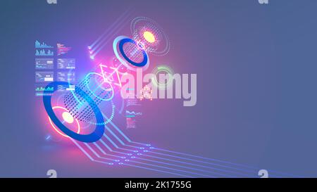 Abstract technology conceptual background. Digital futuristic 3d virtual reality interface. Electronic hardware tech illustration. Quantum computing Stock Vector
