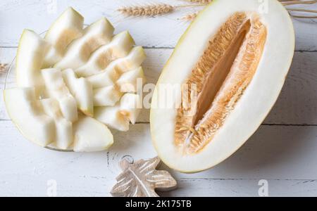 Uzbek honeydew melon on white background Stock Photo