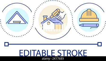 Cottage roof installation loop concept icon Stock Vector
