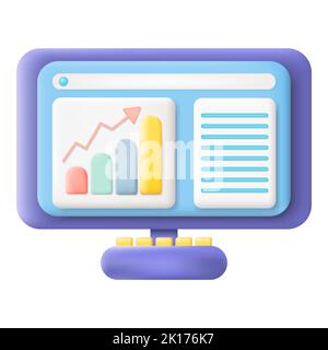 Business Data Analysis 3D Icon Vector Illustration on White Background. Finance Infographic and Financial Statistics on Monitor Stock Vector