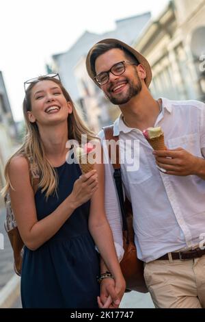 Holidays, vacation, love and friendship concept. Smiling couple having fun Stock Photo