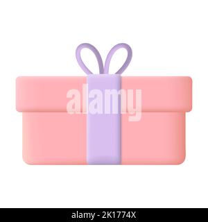 Pink Christmas Gift Box 3D Icon Vector Illustration on White Background Stock Vector