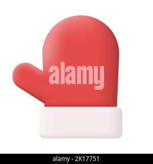 Christmas Red Mitten 3D Icon Vector Illustration on White Background Stock Vector