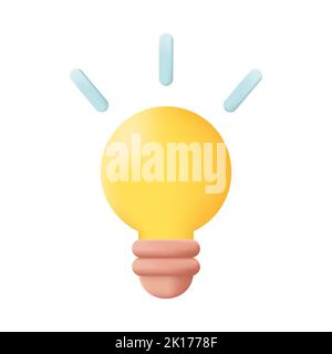 Yellow Light Bulb 3D Icon Vector Illustration on White Background. Idea Concept Stock Vector