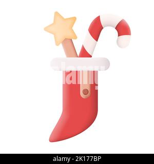 Christmas Sock 3D Icon Vector Illustration on White Background Stock Vector