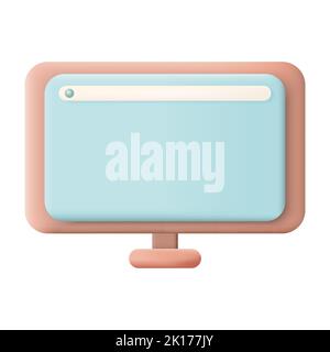 Computer Screen 3D Icon Vector Illustration on White Background, Empty Display Mockup, PC Monitor Stock Vector
