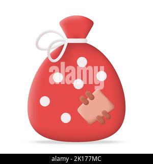 Christmas Red Santa Bag 3D Icon Vector Illustration on White Background Stock Vector