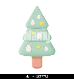 Decorated Christmas Tree 3D Icon Vector Illustration on White Background Stock Vector