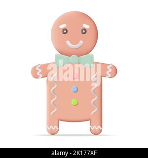 Christmas Gingerbread Cookie 3D Icon Vector Illustration on White Background Stock Vector