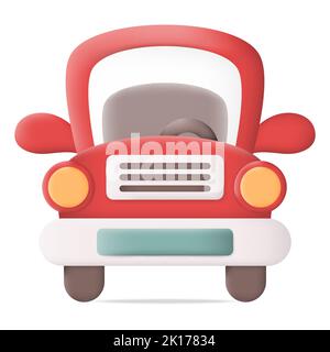 Cartoon Red Car Front View 3D Icon Vector Illustration on White Background Stock Vector