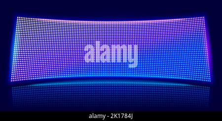 Curved LED screen. Digital stadium scene, glowing video stage and lcd pixel diodes display vector background Stock Vector