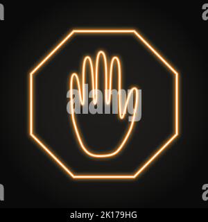 Stop sign with hand neon icon. Prohibited or forbidden symbol. Vector illustration. Stock Vector