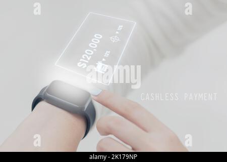 Cashless payment holographic smartwatch future technology Stock Photo