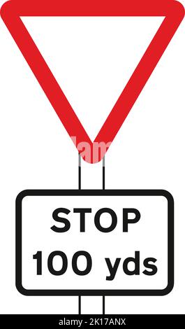 Distance to ‘STOP’ line ahead, The Highway Code Traffic Sign, Signs giving orders, Signs with red circles are mostly prohibitive. Plates below signs q Stock Vector