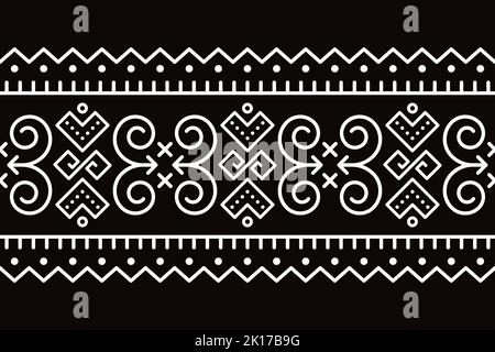 Slovak tribal folk art vector seamless long horizontal geometric pattern inspired by Cicmany folk art in Slovakia Stock Vector