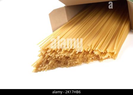 Spaghetti pasta in box cut out Stock Photo