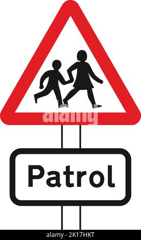 School crossing patrol ahead (some signs have amber lights which flash when crossings are in use), The Highway Code Traffic Sign, Signs giving orders, Stock Vector