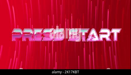 Image of press start text over light trails Stock Photo