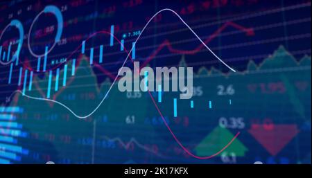 Image of data processing over blue background Stock Photo