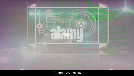 Image of data processing over clock and globe Stock Photo